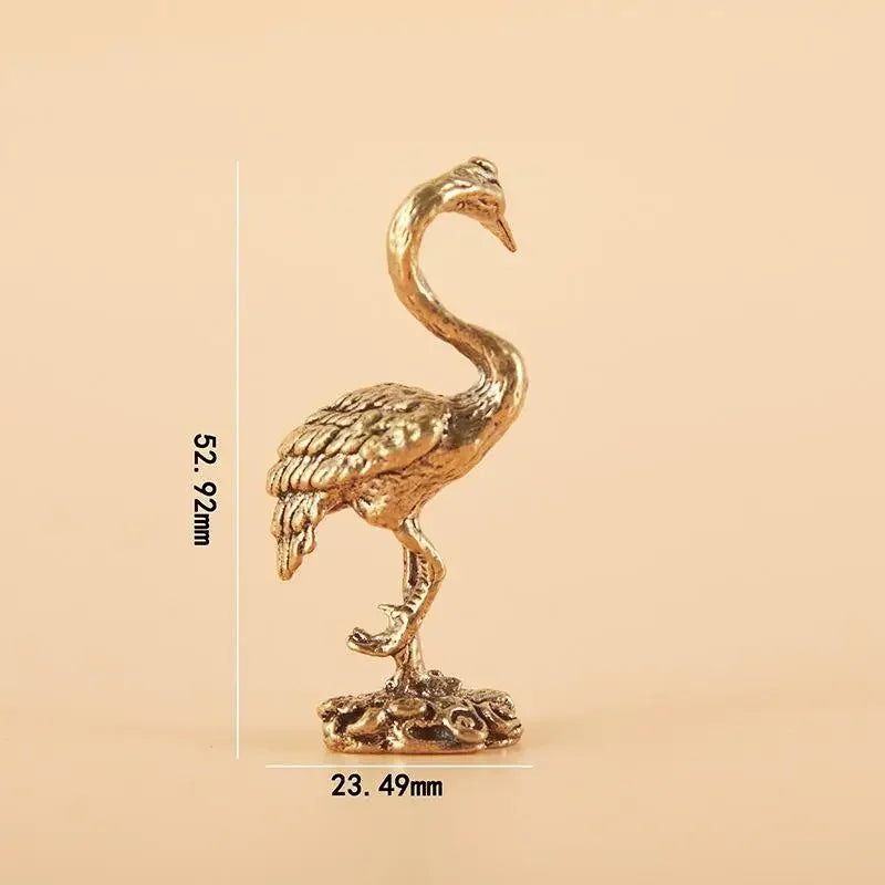 Small Decorative Brass Crane Miniature Figure; Unique Animal Craft Ornament for Desktops Qme