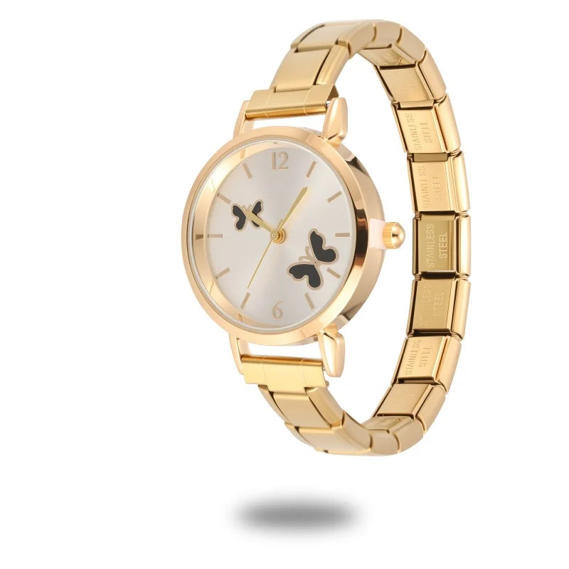 Width Italian Charm White Black Butterfly Round Elastic Watch