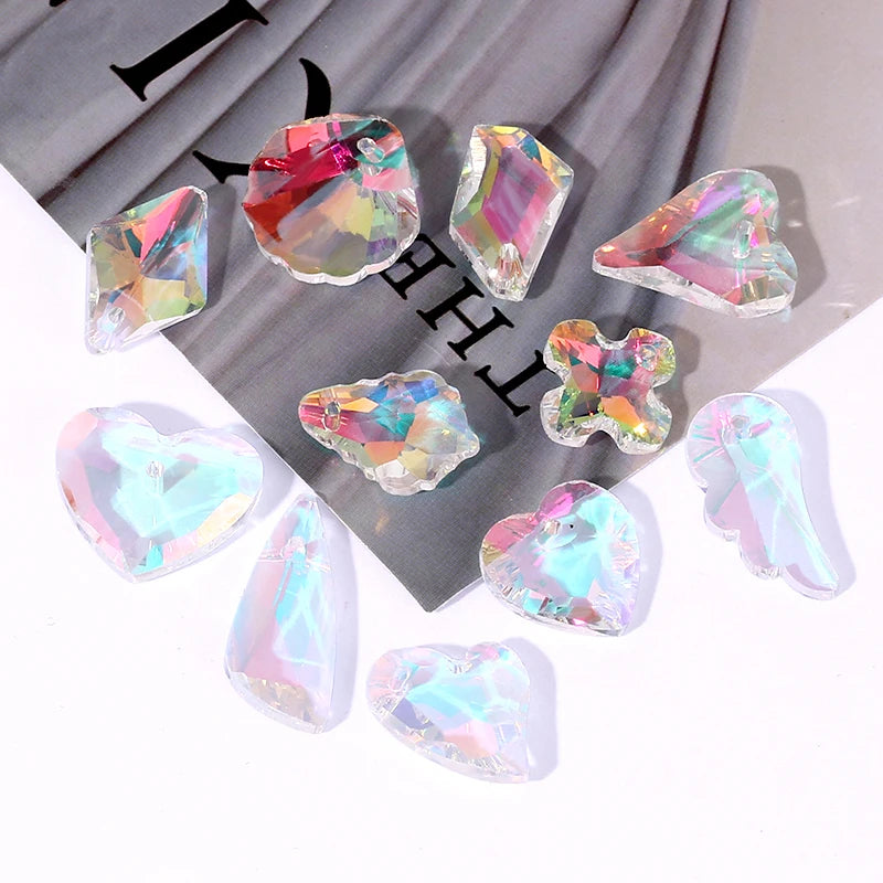 Cute Crystal Pendants With Multiple Shapes AB Color Glass Charms Beads Used For Making Necklaces Bracelets DIY Jewelry Making Qme