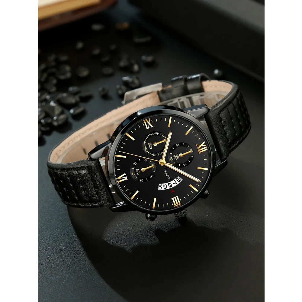Conjunto de caixas de presente de couro versátil masculino, elegante e versátil, óculos bonitos, cinto, chaveiro,carteira casual Qme