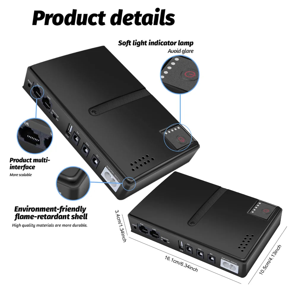 DC1018L Mini Portable UPS Backup Power Adapters 5V 9V 12V Uninterruptible Power Supply Battery Backup for WiFi Router Camera Qme