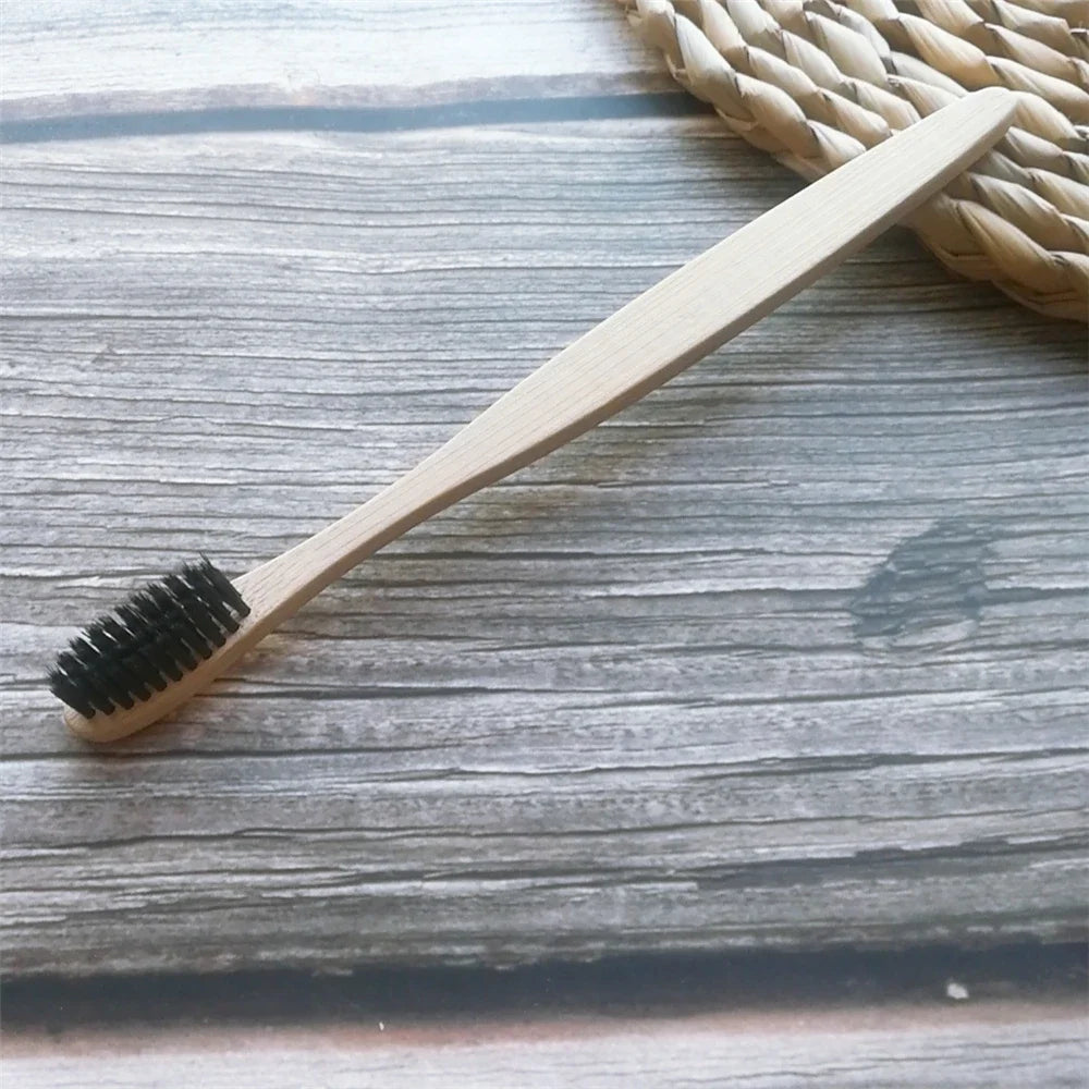 Colorful Natural Bamboo Toothbrush Soft Bristle Charcoal Teeth Whitening Manual Wooden Handle Toothbrushes Soft Dental Oral Care Qme Black 1Pcs