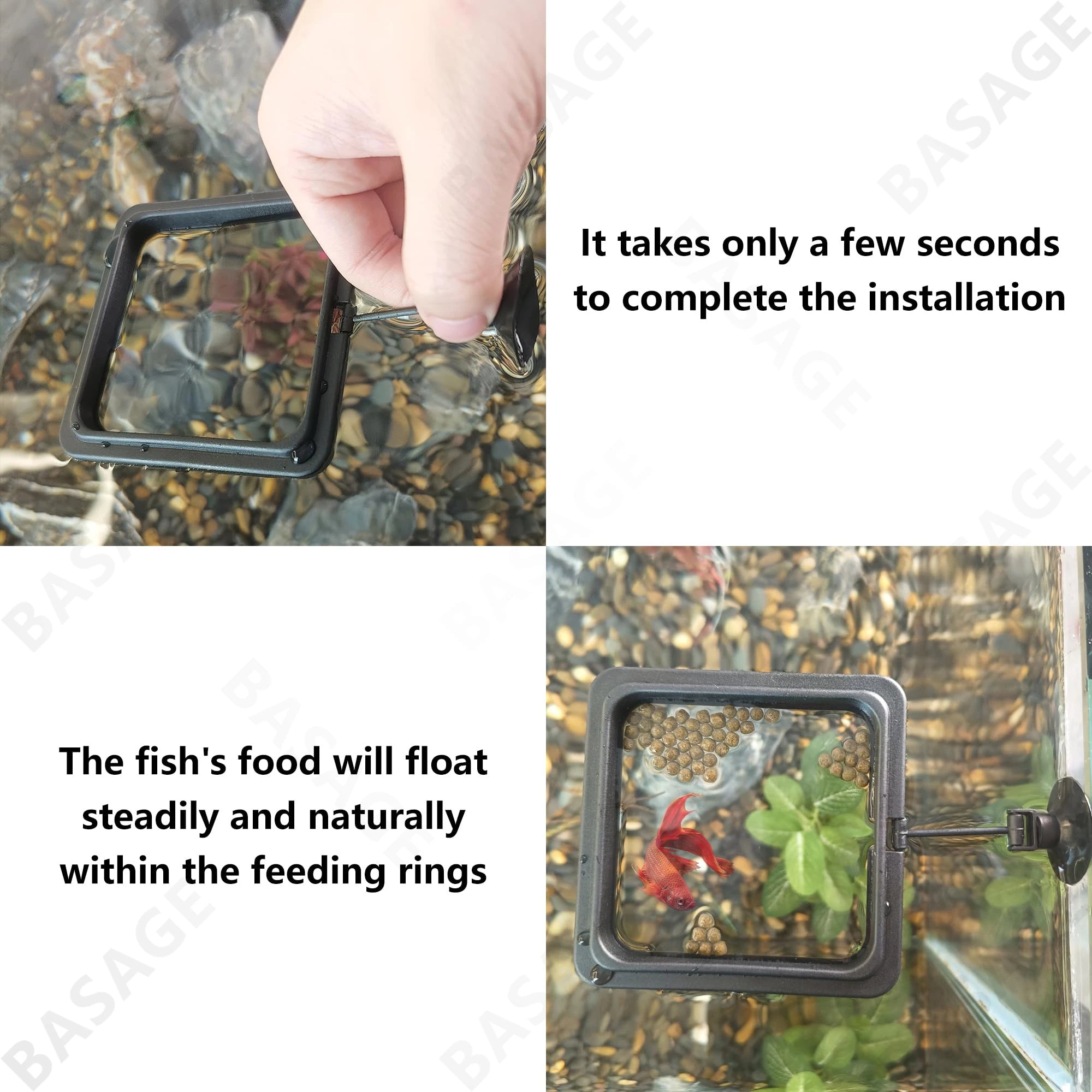 Aquarium Feeding Ring Fish Tank Station Floating Food Tray Feeder Square Circle Accessory Fish Food Feeder Suction Cup Black Qme