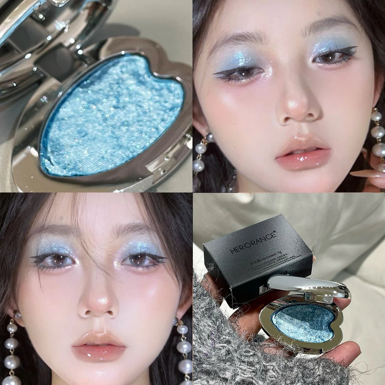 Pearlescent Lavender Eyeshadow Palette Facial Blusher Highlighter Brightening Glitter Heart-shaped Eye Shadow Makeup Cosmetics Qme