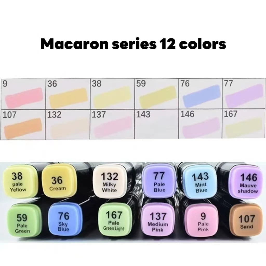 12 Pcs Oily Marker Pen Set Art Alcohol Based Markers Dual Tips Sketching Drawing Graffiti Manga School Art Supplies Qme Macaron Series