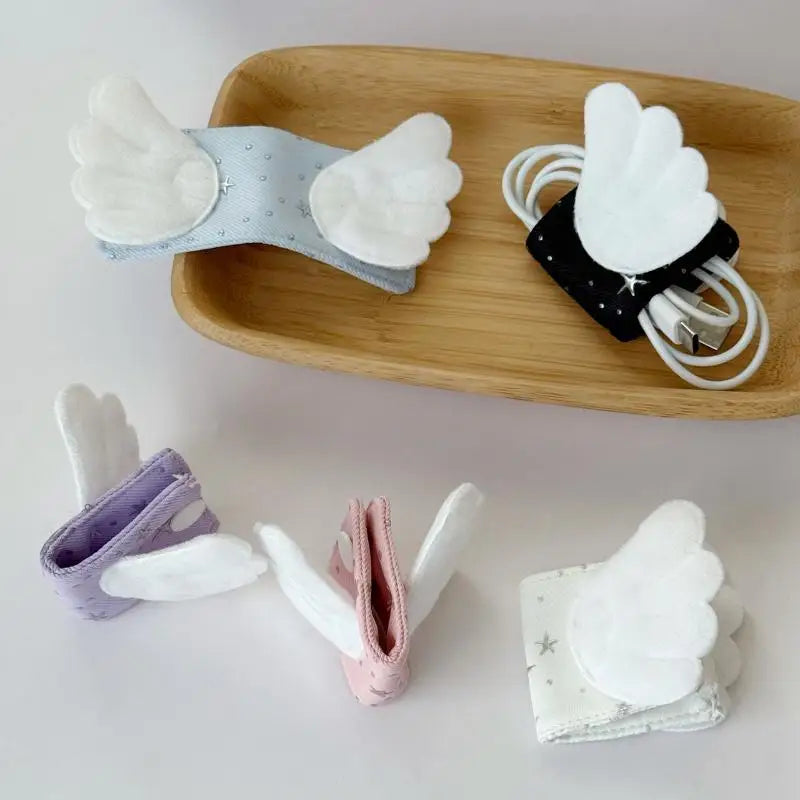 Star Print Fabric Angel Wing Cable Clip Reusable Buckle Desk Car Qme