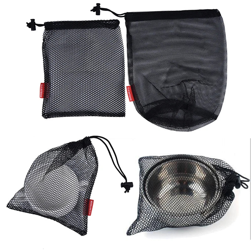 Nylon Mesh Drawstring Bag Cutlery Bottle Pot Pan Kettle Storage Qme