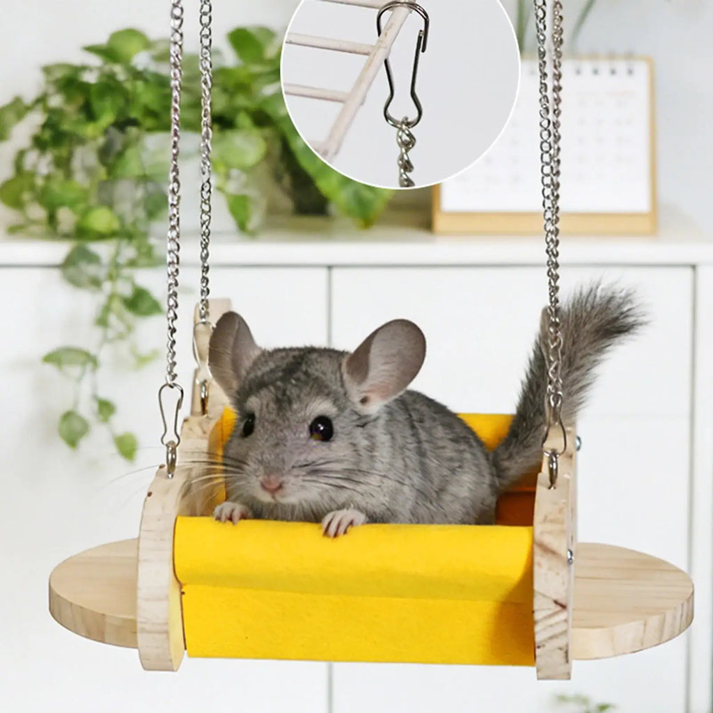 Ferret Hammock Airplane Shape Wooden Resting Swing for Pet Small Pet Swing Toy for Gerbil Hamster Dwarf Hedgehog Chinchilla Qme