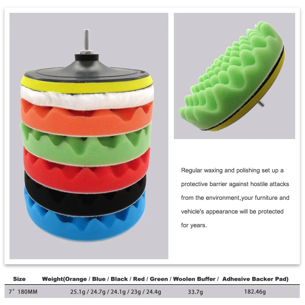 Buffing Pad Set Thread 3/5/7inch Auto Car Repair Polishing pad Kit for Car Polisher+Drill Adaptor Power Tools accessories Qme