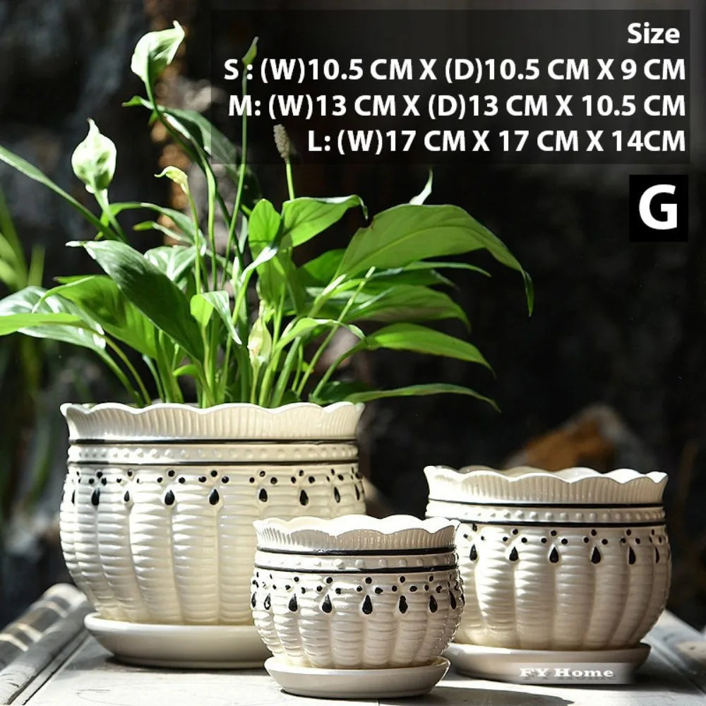 Ceramic Plant Pots Set of 3 Planters with Drainage Holes Flower Pot Outdoor Indoor Modern Decor for Garden Succulent Pots Qme