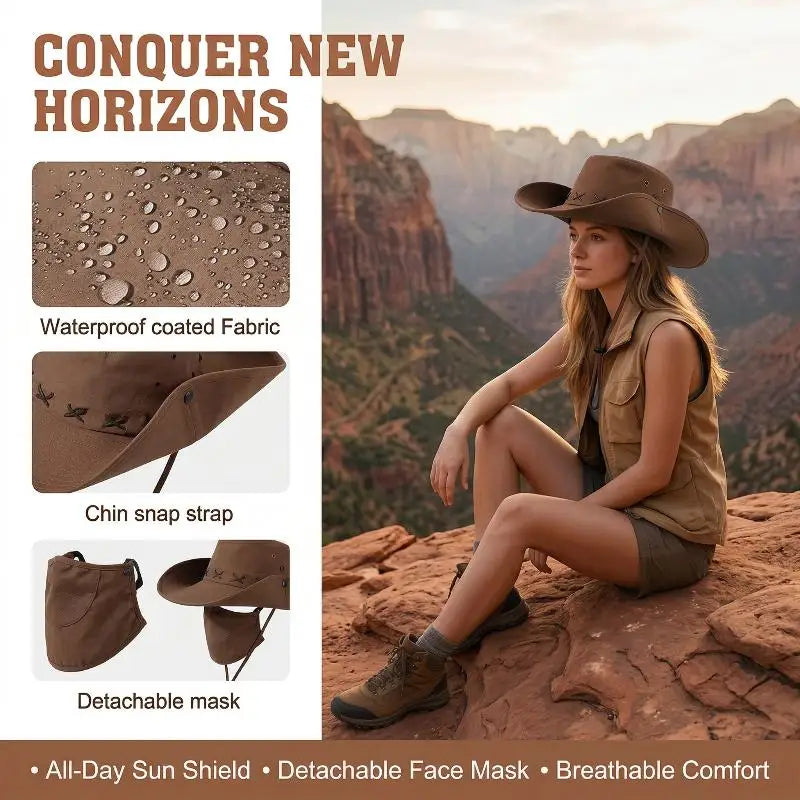 Breathable Western Cowboy Hat Solid Adjustable Wide Brim Sun Outdoor Qme