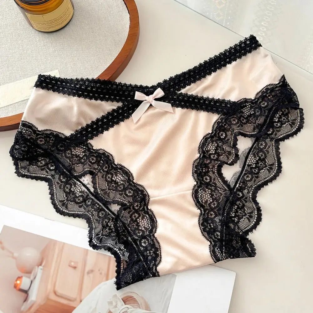 Underpants Low Waist Lace Briefs Mesh Sweet Ice Silk Panties French Style Underwear Triangle Panties Girls Underwear Qme
