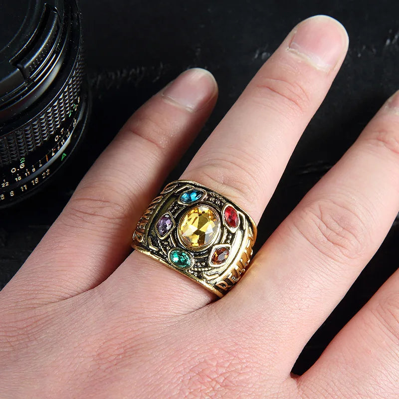 Cool New Fashion Men's Power Ring Infinity Wars Thanos Cosplay Anime Alloy Ring Jewelery Punk Gothic Hip Hop Ring Male Qme