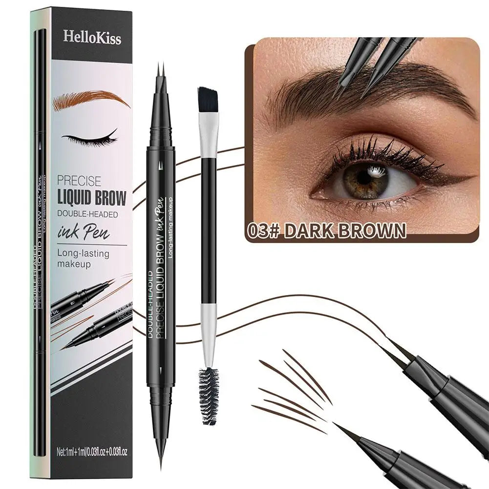 Two-pronged Eyebrow Pencil Waterproof Two-in-one Liquid Eyebrow Pencil Curved Eyebrow Pen With Fork And Precise Brush Tip Makeup Qme 03 Dark Brown CN