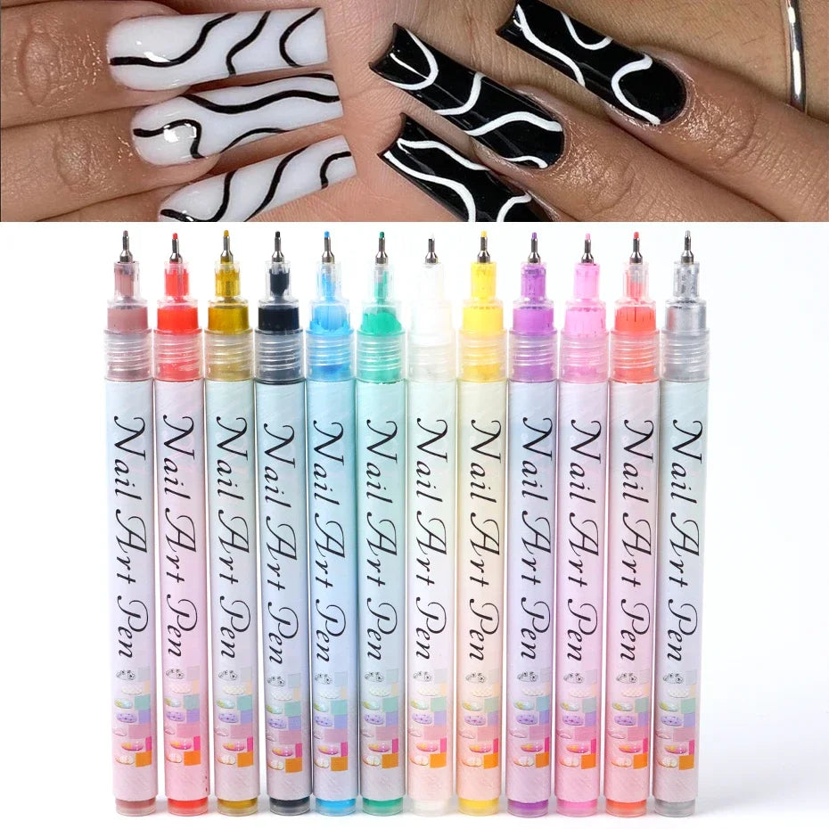 Nail Art Graffiti Pen Marker Drawing Abstract Lines Fine Detail Qme