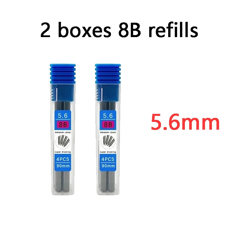 4Pcs/Box 5.6mm 2B/4B/6B/8B Solid Mechanical Pencil Replaceable Lead, Mechanical Pencil Lead Marking Architectural Accessory Qme 2 box 8B black