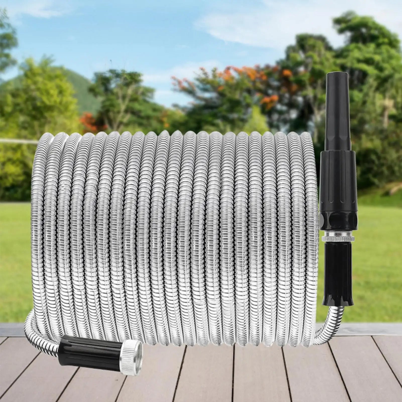 Outdoor Hose Stainless Steel 25FT Pipe Outdoor Washing Hose For Garden Lawn Irrigation Landscape Farm Backyard Qme