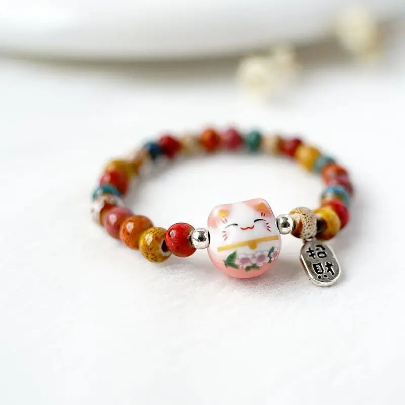 b03 Cat Bracelet For Girls Colorful Beaded Bracelets Harajuku Ceramics Anime Pendant Charm Bracelets Jewelry Gifts Wholesale Qme 0