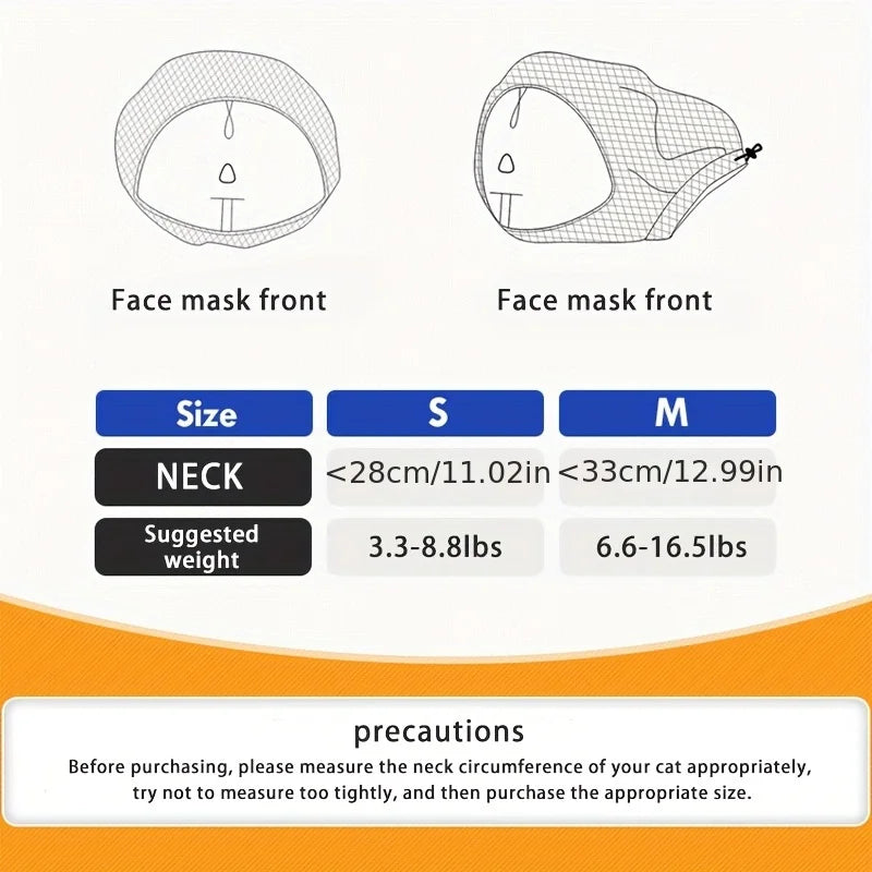 Cat mouth cover, anti licking and bite breathable transparent mesh mask, suitable for cat beauty, nail trimming, bathing Qme