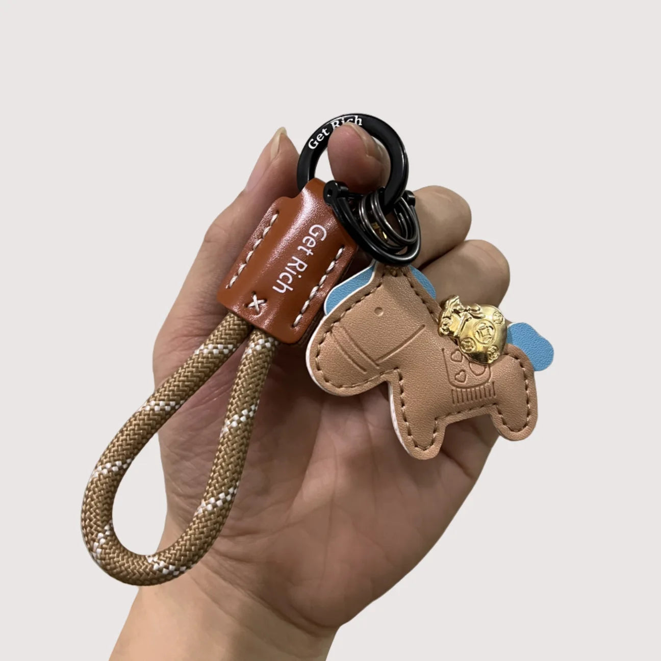 Money Soon Keychain Pendant Handmade Leather Car Key Chain Bag Cute Qme Brown