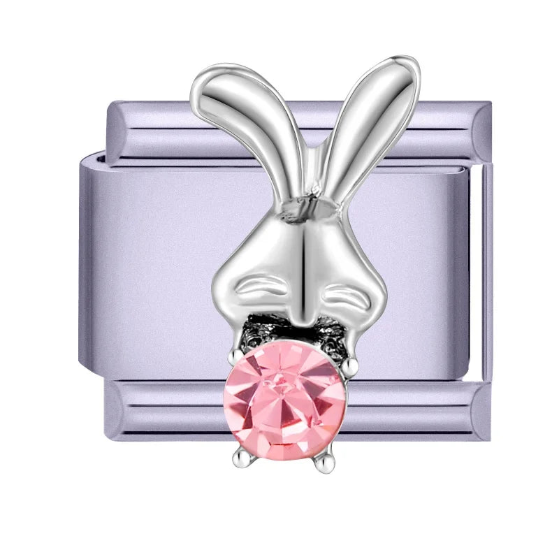 Fashion Zircon Bow Butterfly Cute Rabbit Italian Charms Links DIY Stainless Steel Bracelet Accessories Women Jewelry Making Gift Qme Style 2