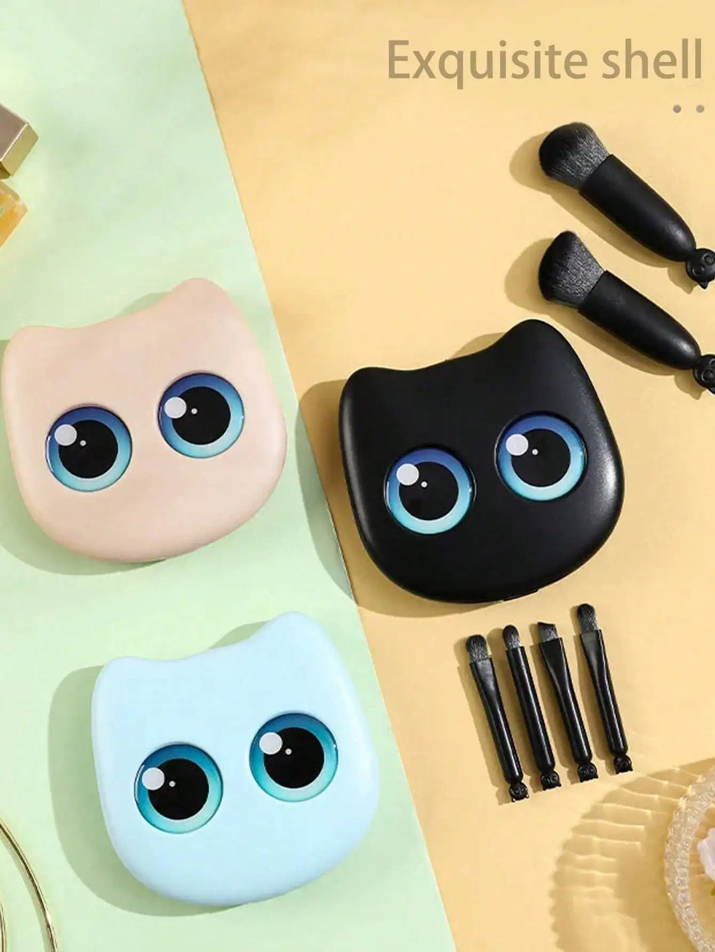 1 Box Mini Cute Cat Design Portable Makeup Brush Powder Eyeshadow Qme