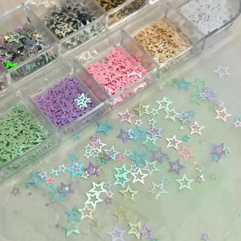 Hollow Star Nail Art Glitter Sequins 12 Grids Sparkle Flakes Wedding Qme