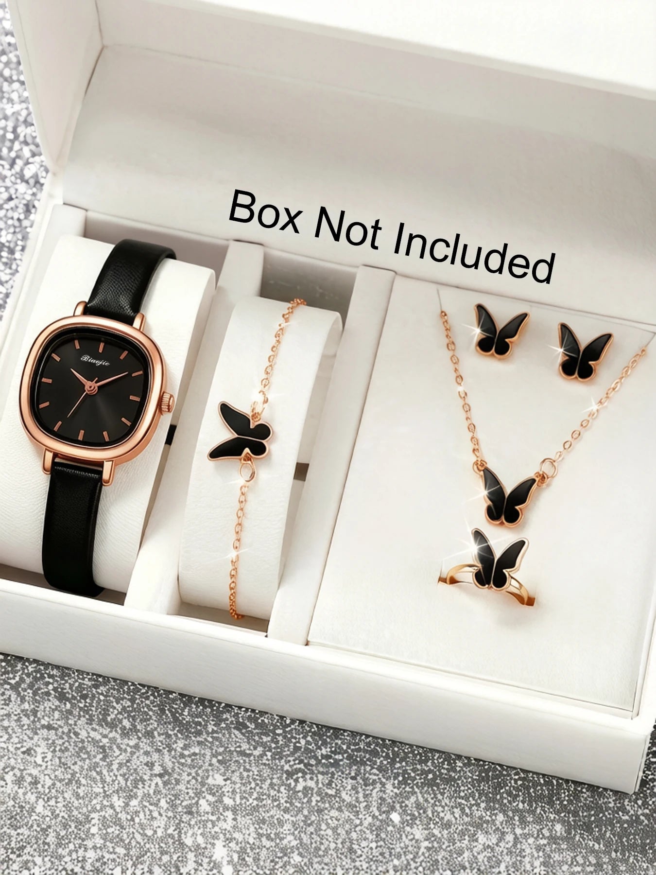6-piece female student ins style design exquisite retro art simple temperament high beauty watch set Qme black No