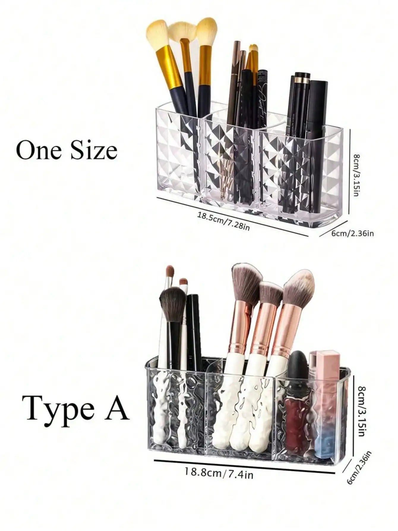 Clear Acrylic Makeup Brush Organizer 3 Compartments Cosmetic Storage Qme