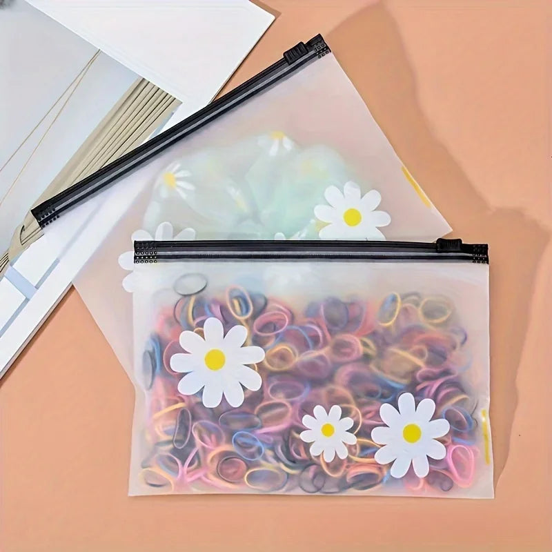 10pcs,Zipper Bag Small Daisy Bag Packaging Translucent Frosted Pull Edge Storage Bag Hair Ring Pencil Bag Qme