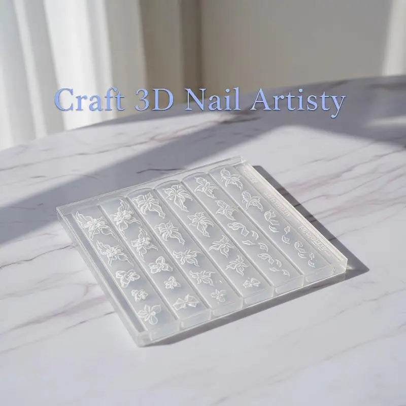 1 Reusable 3D Crystal Ice Flower Nail Silicone Mold Clear Cute Lily Qme
