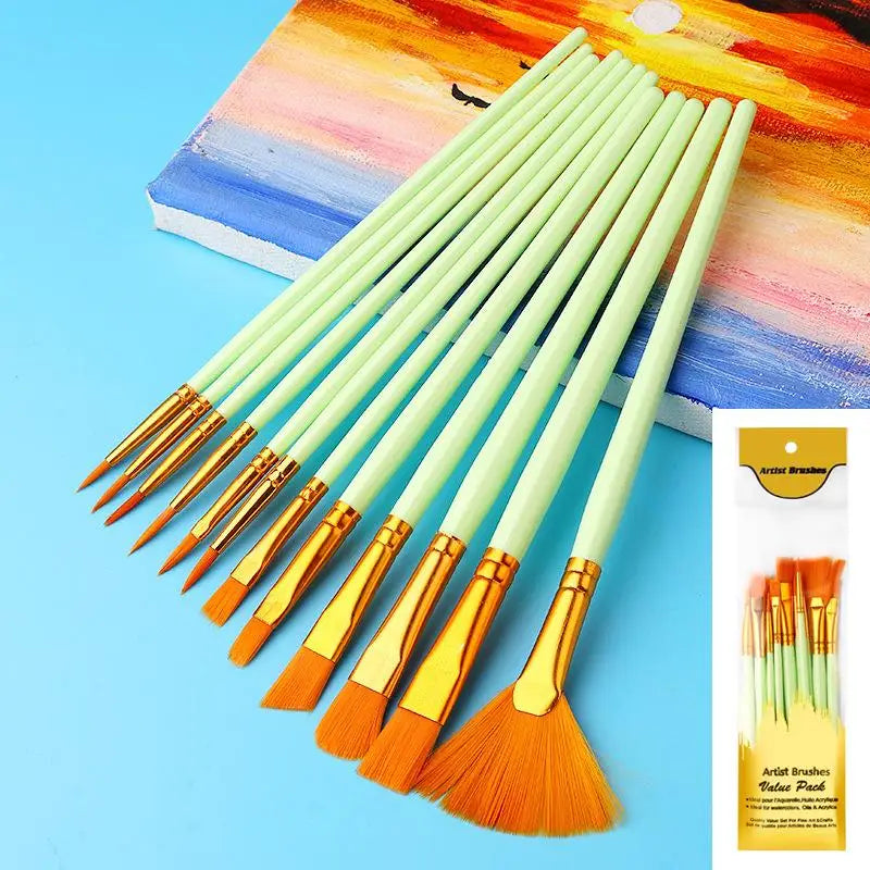 Nylon Bristle Brush Flat Brushes Watercolor Oil Paint Artists Amateur Qme A2