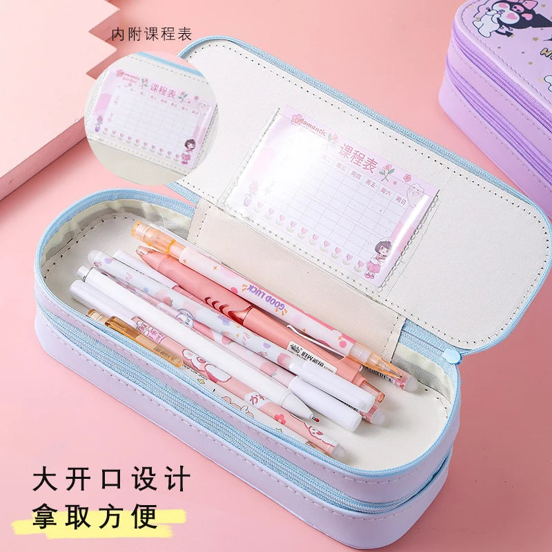 Hello Kitty Kuromi Double-Layer Large-Capacity Pencil Case Pencil Case Melody Student Cartoon Stationery Box & Storage Case Qme