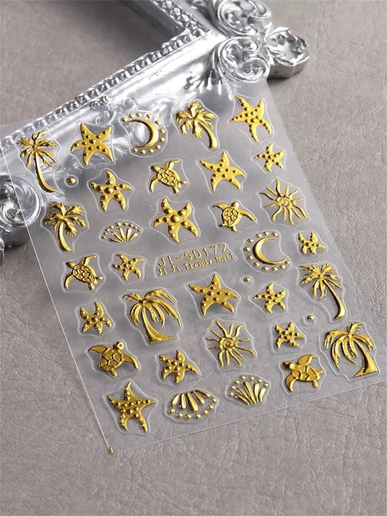 Stamping Summer 5D Nail Art Stickers Golden Coconut Tree Sea Turtle Qme 2pcs