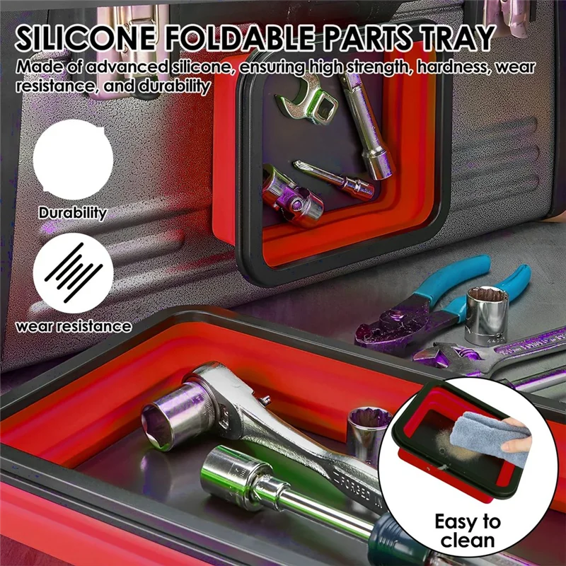 A02F-Foldable Screw Bowl 3Pcs Magnetic Parts Tray Silicone Storage Box For Tool Parts Plumbers Carpenters Qme As Shown