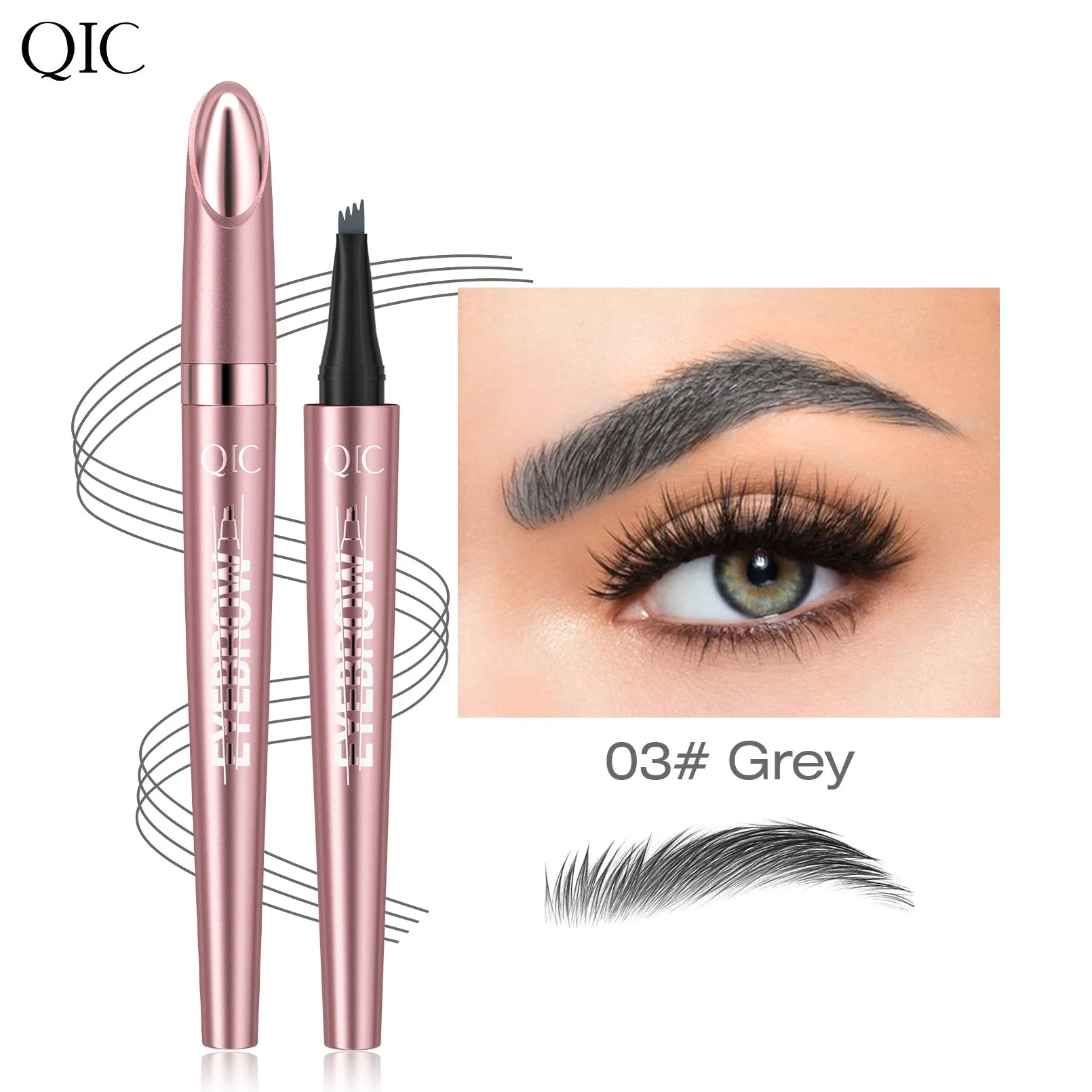 QIC Waterproof Microblading Eyebrow Pen - 4 Split Head, Natural Look Brow Makeup in 6 Colors for All Skin Types Qme Q708-3