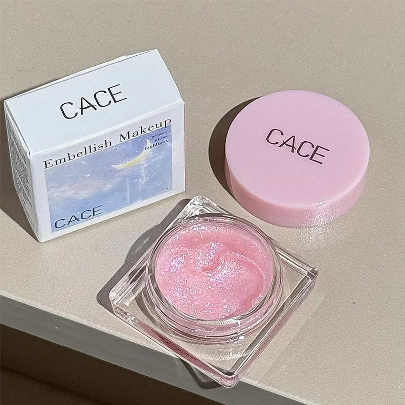 CACE Diamond Sparkle Highlighter Cream Monochrome Shimmering Pearl Silver Face Contour Brighten Makeup Glitter Highlight Gel Qme