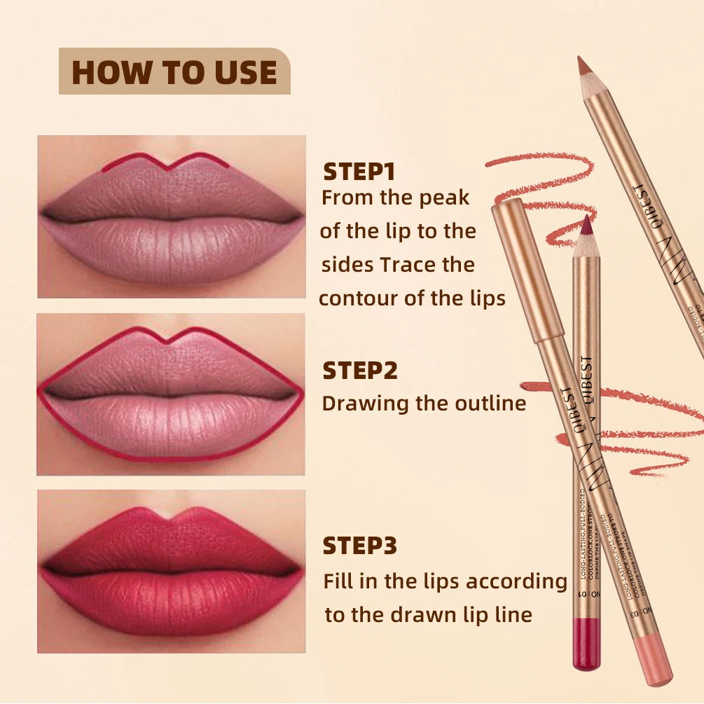 QIBEST Lip Liner Pencil Set 12 Colors Matte Lipstick Pencil Waterproof Non-Stick Lip Tint Long Lasting Lipliner Makeup For Women Qme