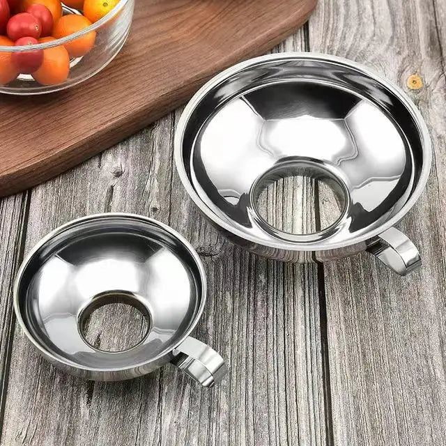 Food Grade Stainless Steel Wide Mouth Kitchen Funnel Set 2 Sizes for Pouring Oil Wine Jam Liquid Canning Spices Qme