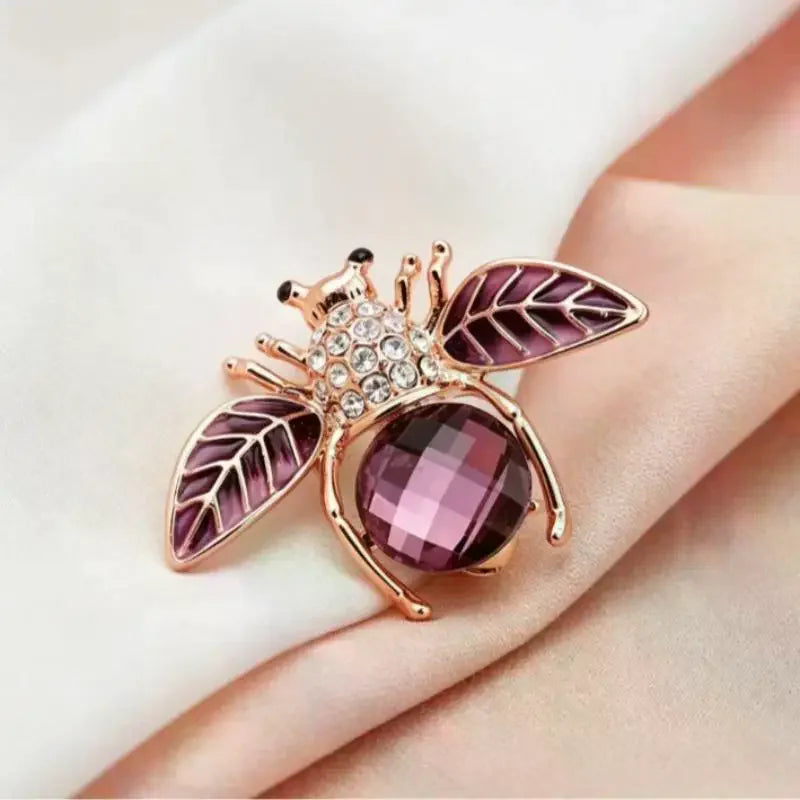 Rose Gold Plated Purple Crystal Bee Brooch With Rhinestone Enamel Wings For Wedding Party Daily Wear Qme