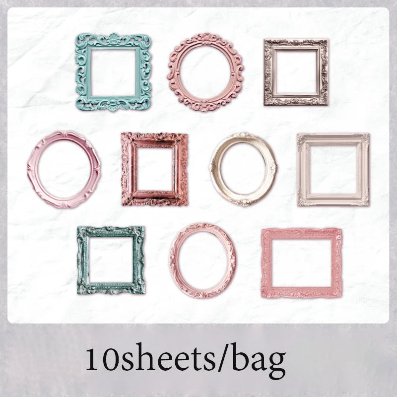 10 Sheets/Bag Window Frame Hollow Embossed Collage Cards for Scrapbook Journal DIY Planner Phone Case Notebook Decoration Gift Qme 8