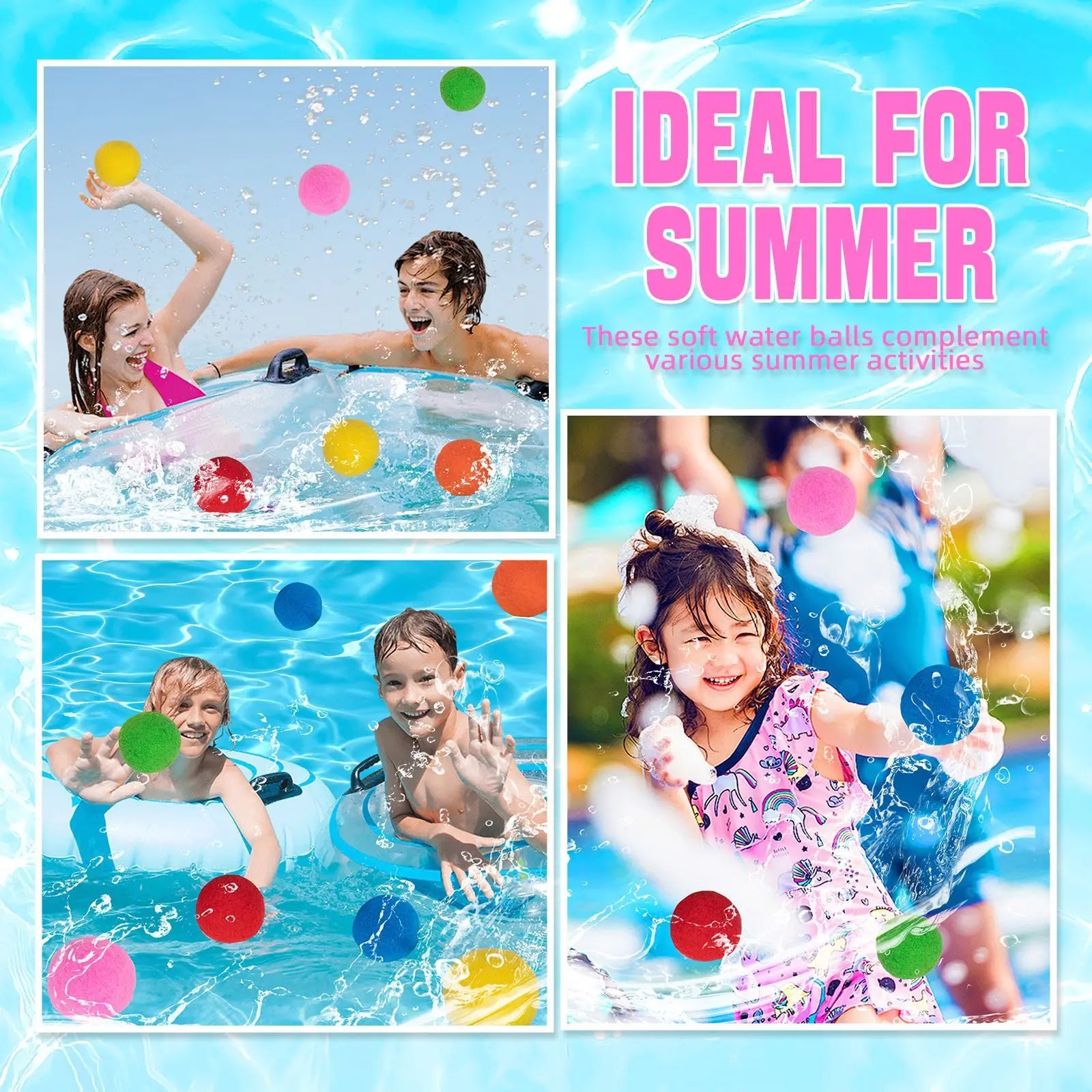 50PCS Sponge Water Fight Water Balls for Kids Playhouse Playpen Soft BPA Free Balls with Mesh Storage Bag Indoor and Outdoor Use Qme