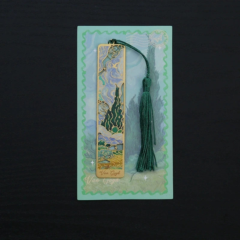 1PC Oil Painting-Style Hollow Metal Bookmark Bookmark With Tassel Pendant, For Book Lovers Writers Readers DIY Bookmarks Qme B