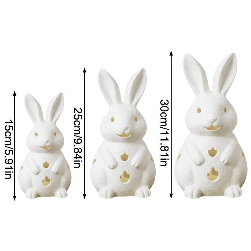 Easter Hollowed Out Rabbit Resin Candlestick, White Bunny Candle Holder, Home Decoration With Tea Light Opening Qme