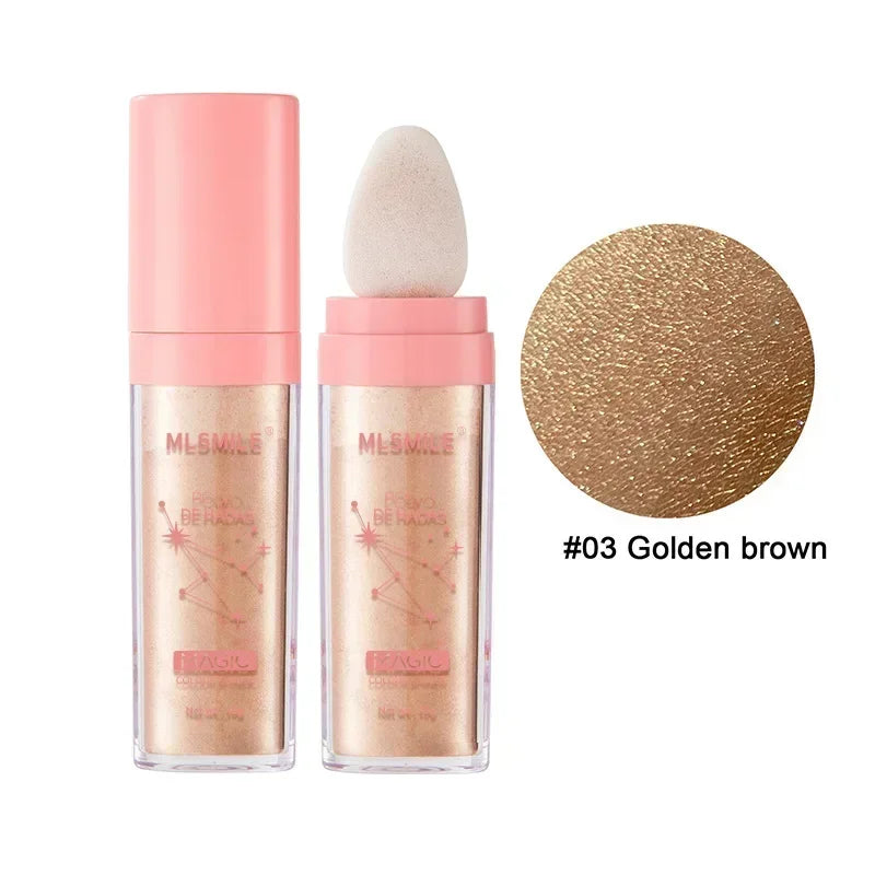 Shimmer Fairy Powder Highlighter Powder White Loose Highlighter Face Body Glitter Wand Makeup Bronzer Illuminator Powder Qme 03Golden Brown