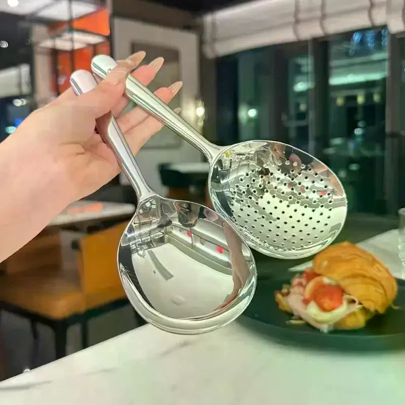 Stainless Steel Ladles For Serving Soup Rice Serving Spoon Drain Hole Heat Insulated Handle Kitchen Utensils For Daily Use Qme