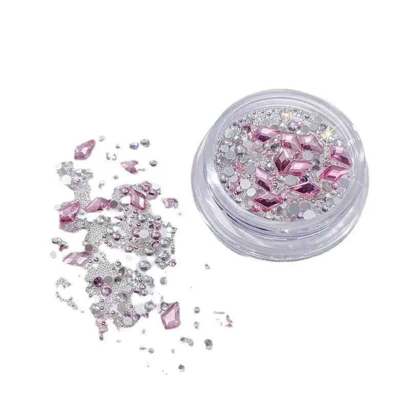White Nail Art Rhinestone Multi Shape Crystal Flat Pink Round Bead Qme