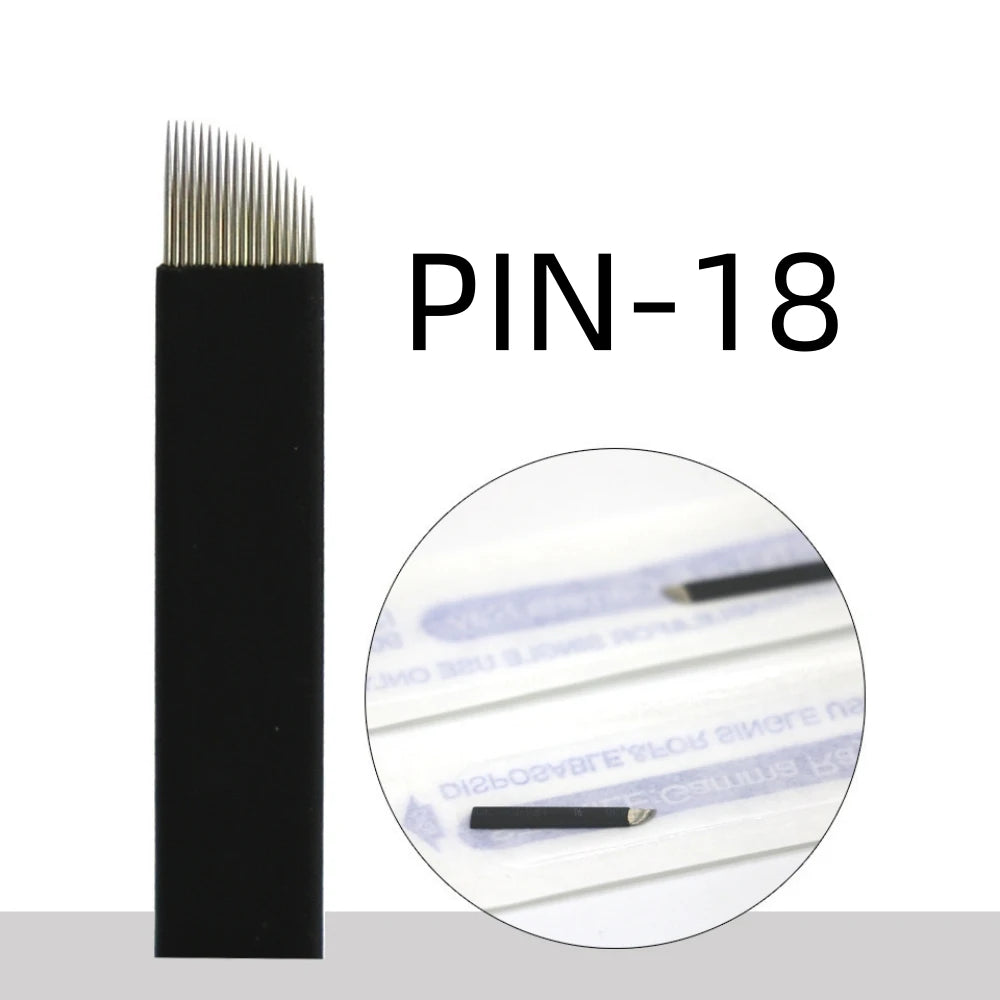 50PCS Black Microblading Needles PMU Tattoo Needles Permanent Makeup Blade 9Pin 12 14 16 U18 Manual Eyebrow Pen Blades Qme Flex 18pin Lot Of 50PCS