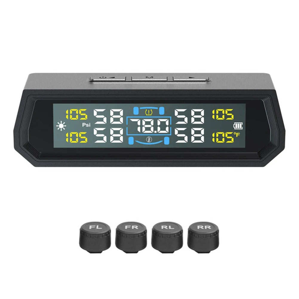 Solar/USB Powered Tire Pressure Monitoring System LCD Display Tire Pressure Monitor System IPX7 Waterproof for RVs Trailers Cars Qme External