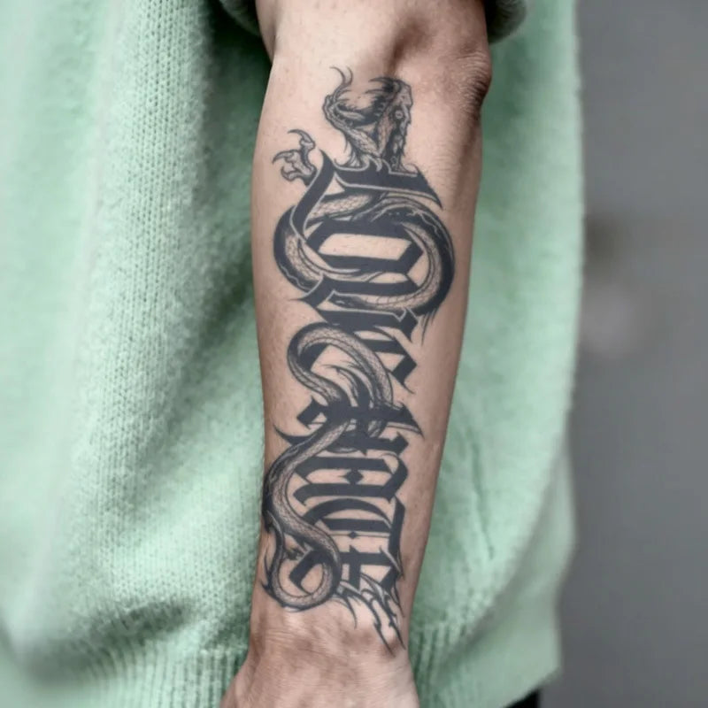 Love Hate Gothic Old School Herb Tattoo Sticker, Temporary Tattoo for Women Men, Dark Calligraphy Floral Design, Long Lasting Ju Qme